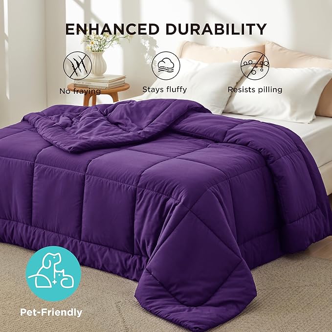 Bedsure Comforter Duvet Insert - Quilted Comforters Cal King Size, All Season Duvet, GentleSoft Down Alternative Bedding Blanket, with 8 Tabs, Gifts for Women/Men, Purple, California King 96X102 Inch