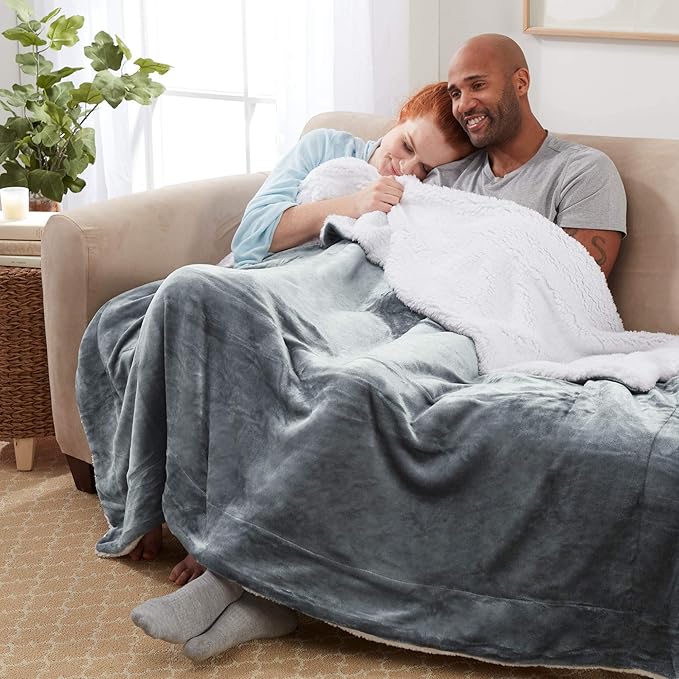 Genteele Sherpa Throw Blanket Super Soft Reversible Ultra Luxurious Plush Blanket, 102 x 90 inches, Gray/White