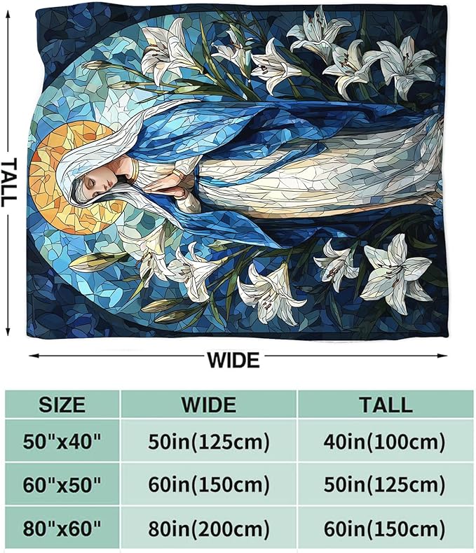 Virgin Mary Blanket for Girls Women Men Adults Soft Cozy Fleece Christian Mother of God Throw Blankets Healing Catholic Gifts Warm Flannel Plush Lightweight Decor for Couch Bed Sofa 50"X40"