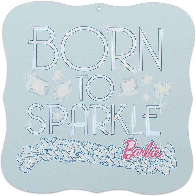 Mattel Barbie Born to Sparkle Metal Wall Decor - Fun Barbie Sign for Bedroom or Play Room
