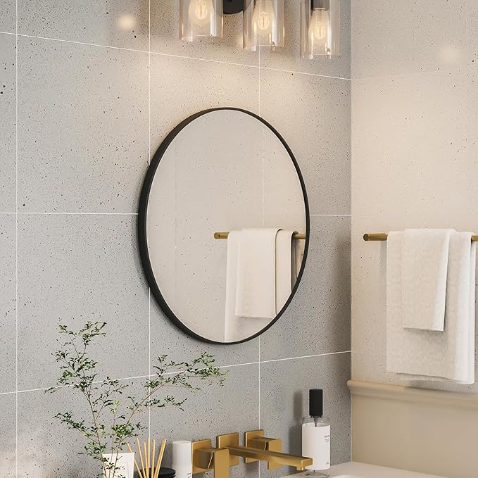 Growsun 21'' Round Mirror, Metal Frame Circle Wall-Mounted Mirror for Bathroom, Living Room, Vanity