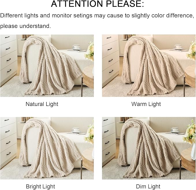 lifein Throw Blanket for Couch-Beige Boho Throw Blanket, Tan Soft Fleece Plush Lightweight Blankets&Throws for Spring, Fuzzy Camel Blankets for Livingroom Bed Sofa Chair (50x60,Taupe/Khaki)