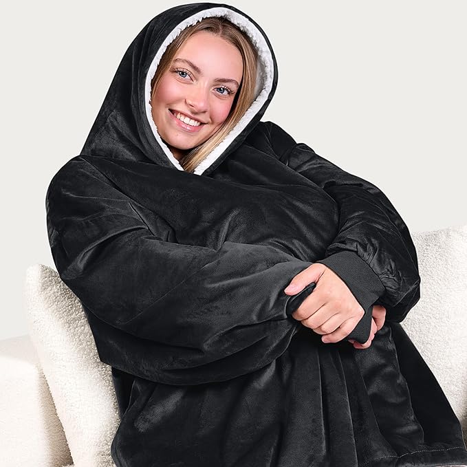 Bare Home Wearable Blanket Hoodie - Soft Plush Sherpa - Warm and Cozy - Oversized Wearable Blanket - Adult & Kid Sizes