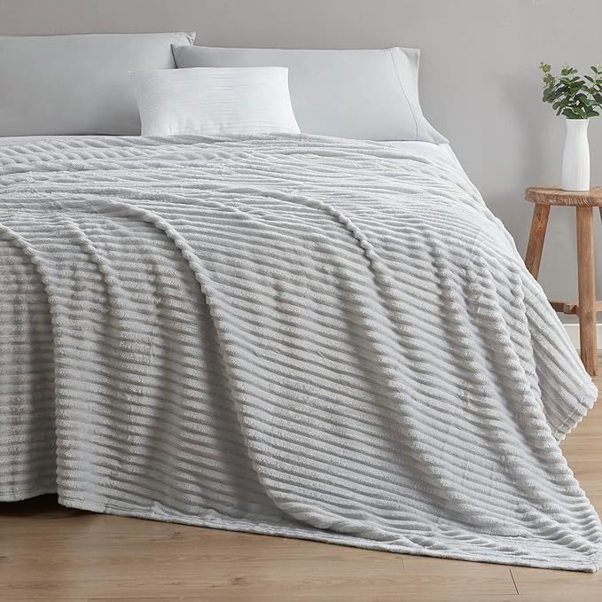 Nestl Light Grey Blanket King Size for Bed - Cozy Warm Fuzzy Blankets for Women, Plush Large Fleece Throws for Girls - Silver, 108 x 90 Inches