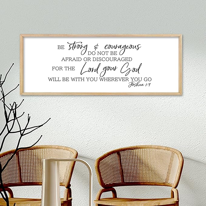 comurdyo Be Strong and Courageous Sign Joshua 1:9 Wall Decor 40"x15" Bible Verse Plaque Christian Faith Inspirational Quote Large Rustic Wooden Wall Hanging Art (Wood)