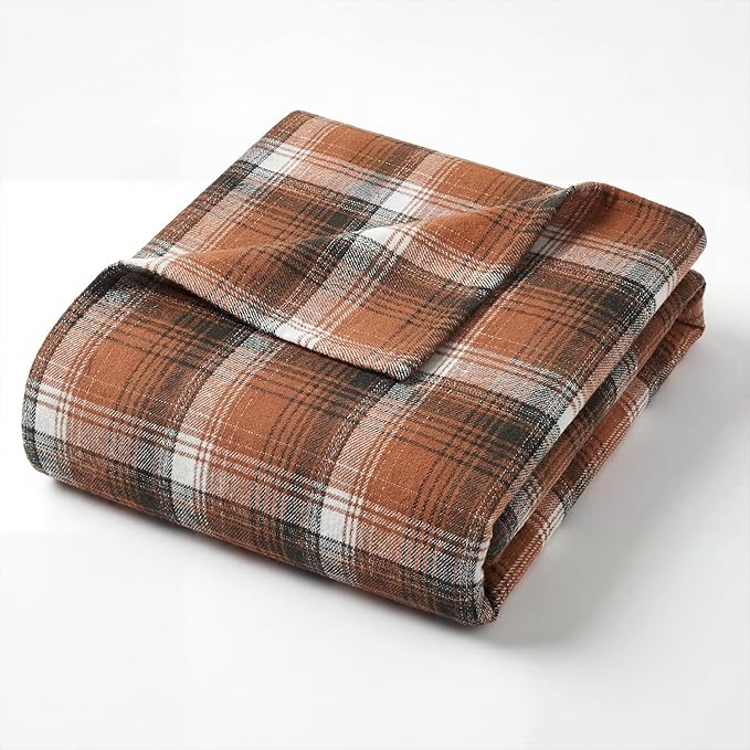 Horaldaily Caramel Brown Farmhouse Plaid Fall Decorative Blanket Throw, Autumn Rustic Soft Lightweight Blanket for Couch Sofa Bed Lounging Decoration, Ideal Gifts for Kids Adults Self, 60x80
