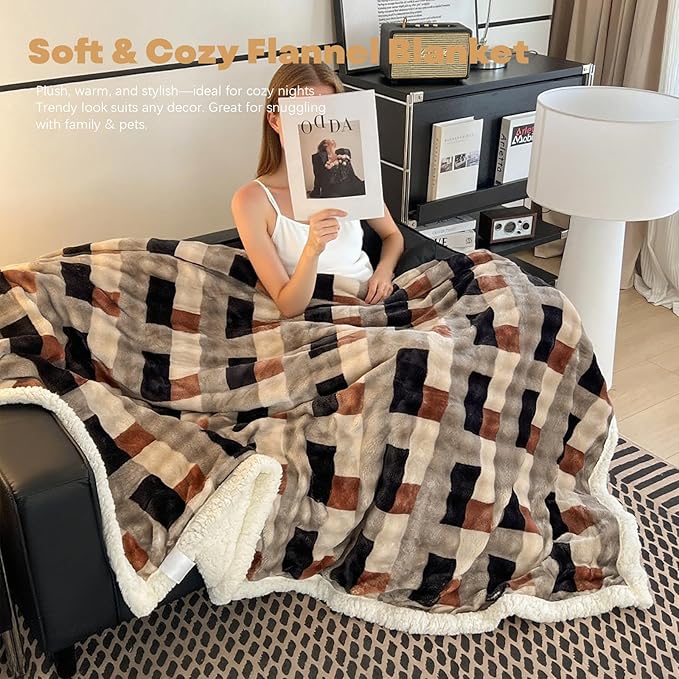 King Size Fleece Blanket for Bed - Reversible Soft Cozy Blankets for Bed/Couch - Stylish Winter Home Decor, Christmas Birthday Gift for Women Her 90x108 Inches