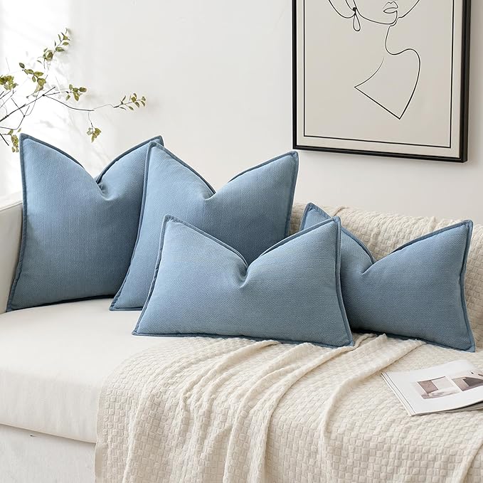 MIULEE Pack of 2 Light Blue Decorative Pillow Covers 24x24 Inch Soft Chenille Luxurious Couch Throw Pillows Farmhouse Cushion Covers Euro Shams Elegant Design for Sofa Bed Living Room Spring Decor