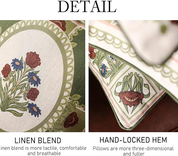 ISAENNE Design Linen Rectangle Throw Pillow Covers 12"x20" Pack of 2, Cottage Farmhouse Cushion Covers with Blue Grey Thorn Vine Pattern Decoration Pillowcases for Bed, Living Room, Outdoor, Car