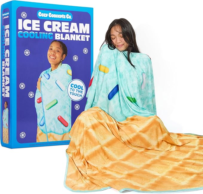 Cozy Concepts Co. Ice Cream Easter Cooling Blanket, Cool Stuff for Cozy Days and Nights, Easter Basket Gift for Kids, Includes 1 Soft Blanket with Ice Cream Design