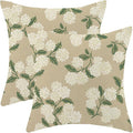 AEIOAE Spring Pillow Covers 24x24 Inch Set of 2, Beige Green Hydrangea Flower Throw Pillows Case,Floral Summer Outdoor Seasonal Decorative Farmhouse Decor Cushion Covers for Home Sofa Bed Couch