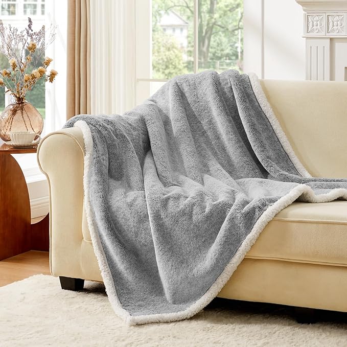 BEDELITE Sherpa Twin Blanket for Couch – Ultra Soft & Cozy Plush Blanket for Sofa, Bed & Room Decor, Thick Fluffy Throw Gifts for Women, Men, Mom, Dad, 60x80 inch, Light Grey