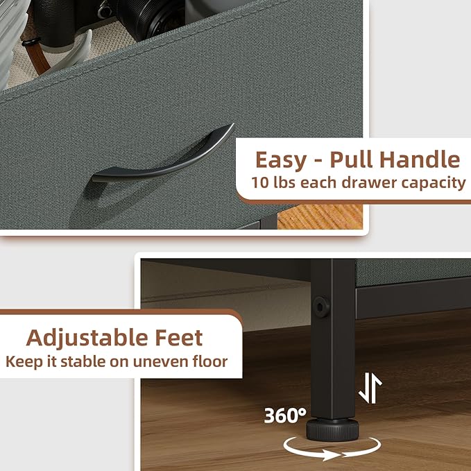 Somdot Tall Dresser for Bedroom with 5 Drawers, Storage Organizer Chest of Drawers with Removable Fabric Bins for Closet Bedside Living Room Laundry Entryway Hallway, Charcoal Grey