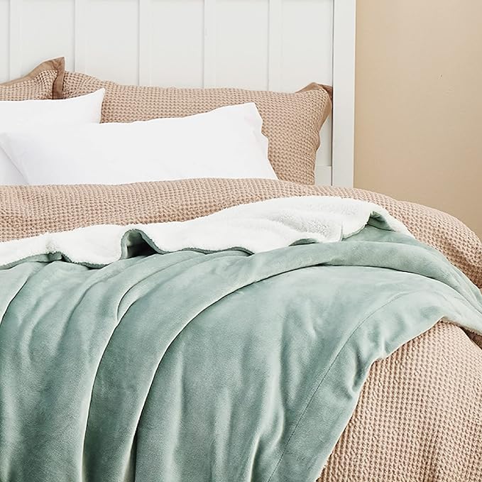 Bedsure GentleSoft Sherpa Fleece Throw Blanket for Couch, Non-Heated, Thick and Warm Throw for Women and Men, Soft Fuzzy Plush Blanket for Spring, Sage Green, 50x60 Inches