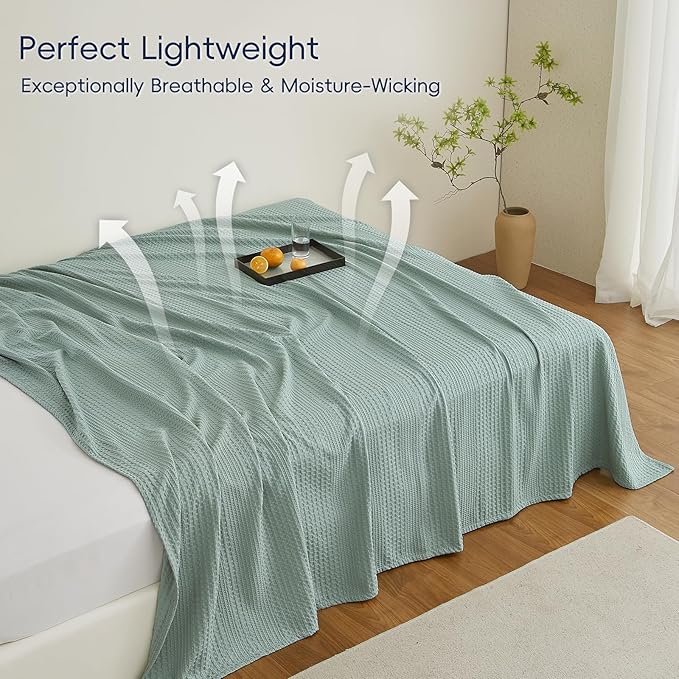 PHF Lightweight Waffle Weave Blanket Twin Size, Breathable & Ultra Soft, 66"x 90" Soft & Cozy Thin Blanket for All Season & Hot Sleepers, Bed, Home Decor - Aqua Gray