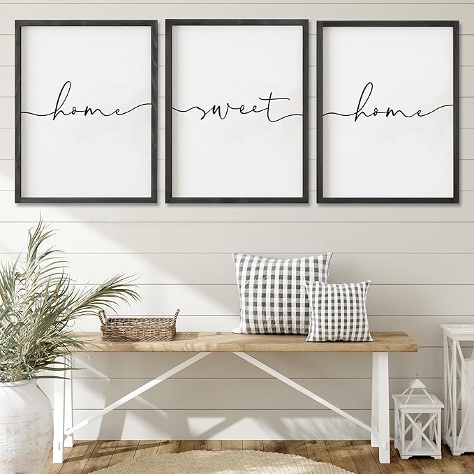 Set of 3 Framed Farmhouse Home Sweet Home Sign Above Bed Wall Decor for Bedroom Decor Wall Art Wood Signs