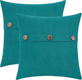 HWY 50 Teal Chenille Throw Pillow Covers 22x22 Inch with Triple Buttons, Soft Farmhouse Accent Decorative Cushion Cases for Couch Sofa Bed Living Room Pack of 2