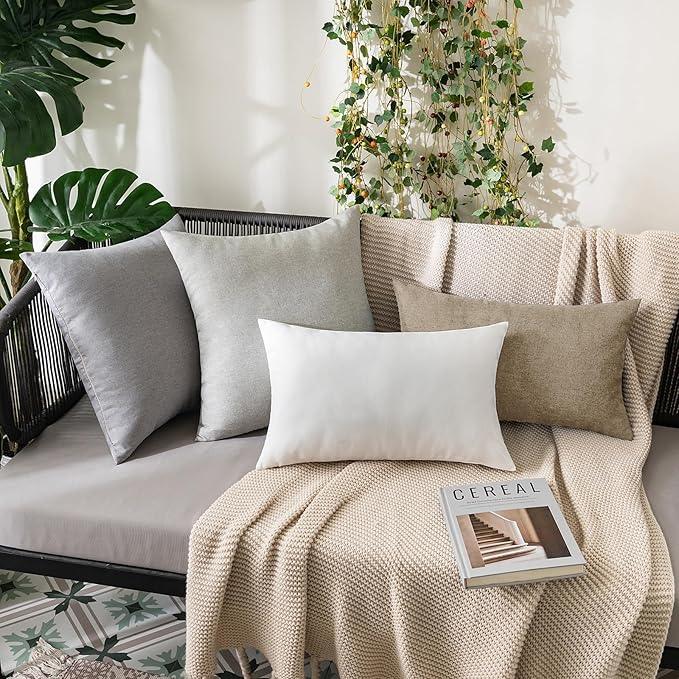 MIULEE Pack of 2 Decorative Outdoor Solid Waterproof Throw Pillow Covers Faux Linen Garden Farmhouse Cushion Cases for Patio Tent Balcony Couch Sofa 18x18 Inch Taupe Grey