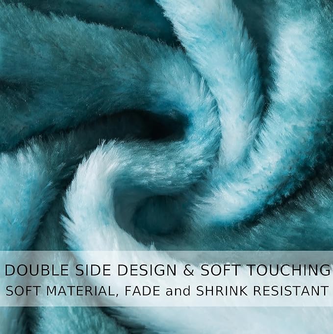 HOZY Fuzzy Throw Blanket Travel Size - Teal, Soft and Comfy, Plush and Furry Faux Fur, Reversible Throw Blankets for Sofa and Bed, 50x60 Inches,Teal