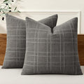 MIULEE Decorative Linen Check Lumar Throw Pillow Covers Neutral Farmhouse Vintage Pillow Covers 20x20 Inch Set of 2 Boho Modern Home Decor for Sofa Couch Bedroom Cushion Chair Charcoal Gray