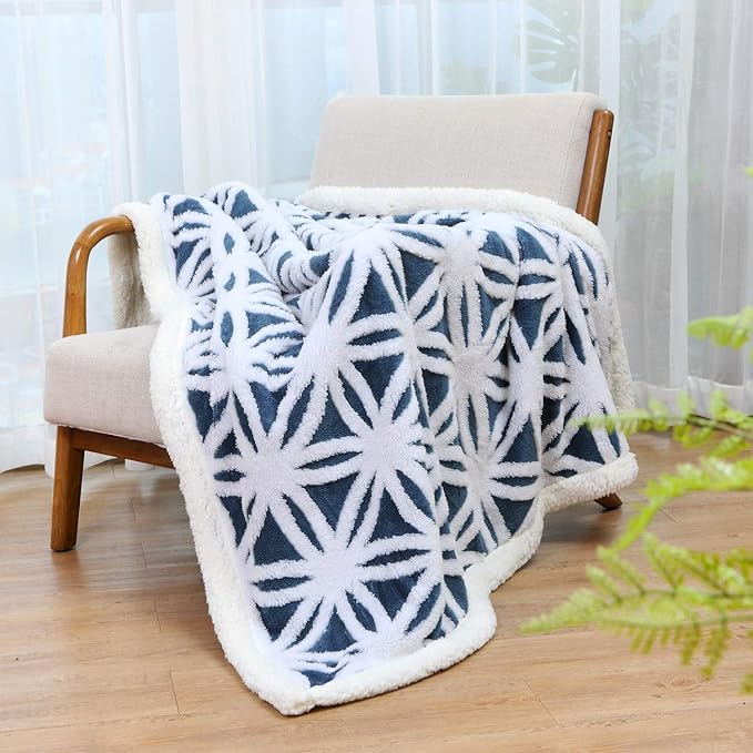 LOMAO Sherpa Fleece Blanket Easter Gifts for Mom Cozy Soft Throw Blanket for Women Men Dual Sided Couch Sofa Bed Blanket (Navy, 60''x80'')