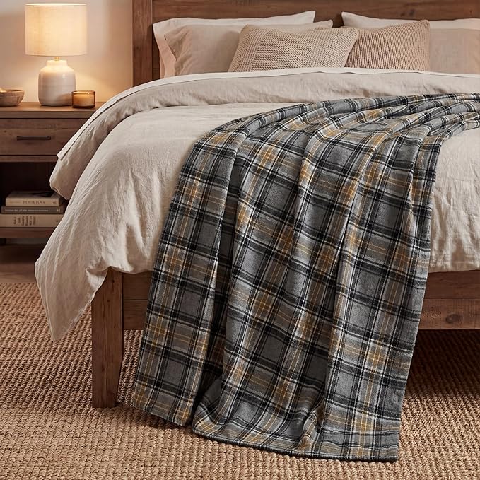 Horaldaily Yellow Black Farmhouse Plaid Spring Decorative Blanket Throw, Spring Summer Rustic Soft Lightweight Blanket for Couch Sofa Bed Lounging Decoration, Ideal Gifts for Kids Adults Self, 60x80