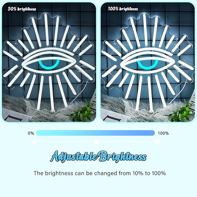 Evil Eyes Neon Signs for Wall Decor, Dimming LED White Goth Eyes Neon Signs,USB Neon Wall Signs for Game Room Bedroom Man Cave Kids Room Party Christmas Gift(11.8x13in)