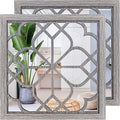 Wocred 2 PCS Square Wall Mirror,Gorgeous Rustic Farmhouse Accent Mirror,Barn Wood Color Entry Mirror for Bathroom Renovation,Bedrooms,Living Rooms and More(20”x20”)