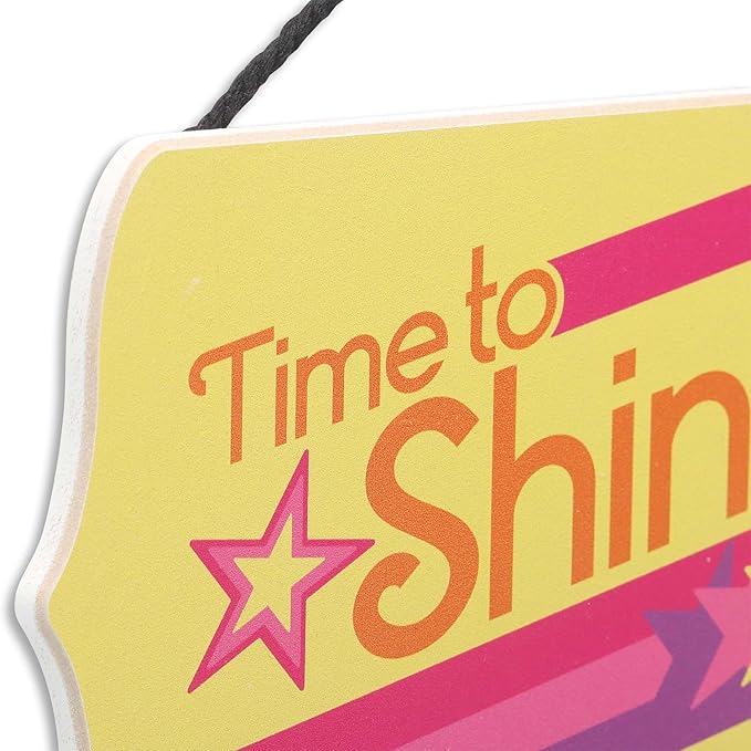 Mattel Barbie Time to Shine Hanging Wood Wall Decor - Fun Barbie Sign for Bedroom or Playroom