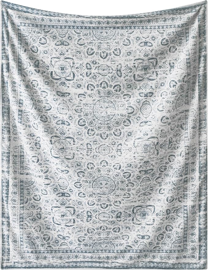 Floral Print Blanket Fleece Throw for Bed Sofa Travel and Camping, Super Soft Cozy Fluffy Plush Floral Print Blanket for All Seasons 60"x80" Light Grey