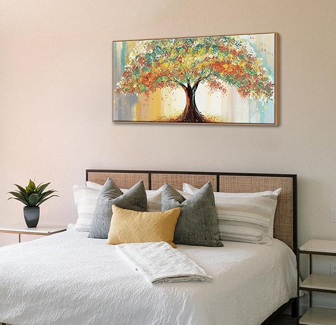 DJSYLIFE Tree Wall Art Canvas for Living Room, Framed Abstract Tree Pictures Wall Decor, Colorful Modern Large Painting for Bedroom Decoration, Home Office Artwork 20x40 Inch