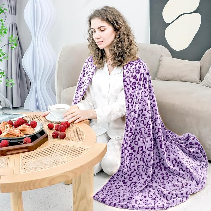 Purple Gifts for Women, Purple Leopard Print Throw Blanket, Soft Warm Fleece Plush Blanket for Couch Bed Sofa, Cozy Purple Bedroom Living Room Decor, Birthday for Women Girls