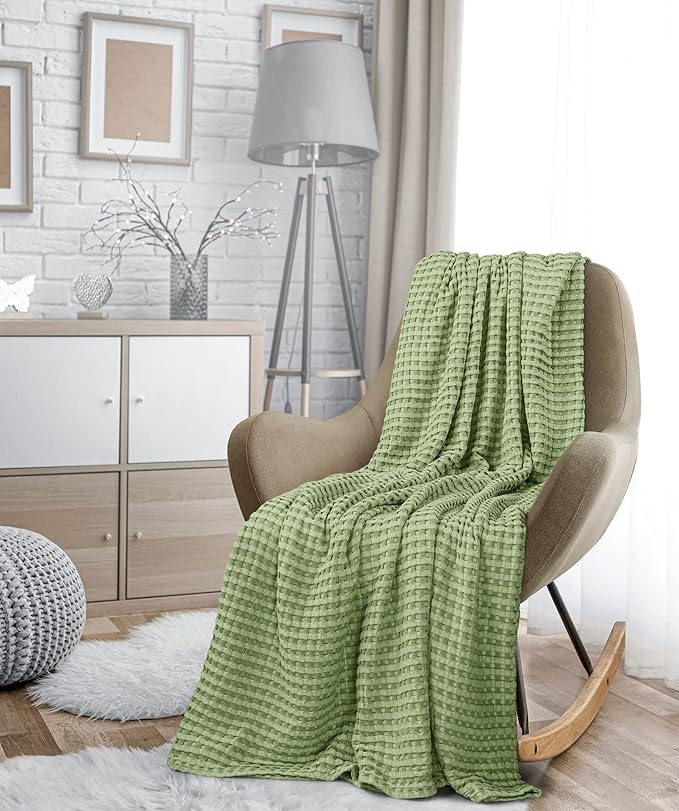 Utopia Bedding Sage Green 100% Cotton Waffle Blanket 300 GSM [Full - 90x84 Inch] Soft Lightweight Breathable Bed Blanket for All Season