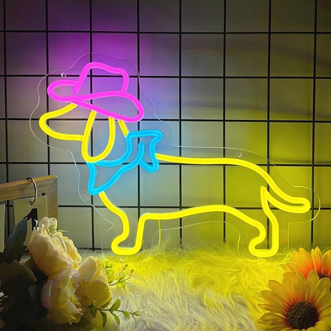 Dachshund Neon Sign Dog LED Sign for Wall Decor, Cute Cowboy Dog Led Light Sign for Pet Shop, Bedroom, Home Wall Decor, Party Decor, Gift for Pet Lover and Dachshund Fans