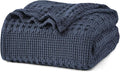 PHF 100% Cotton Waffle Weave Blanket King Size for Bed, Soft Lightweight & Breathable for Spring and Summer, All-Season Comfort, Luxury Aesthetic Blanket for Home Decor, 108"x90", Indigo