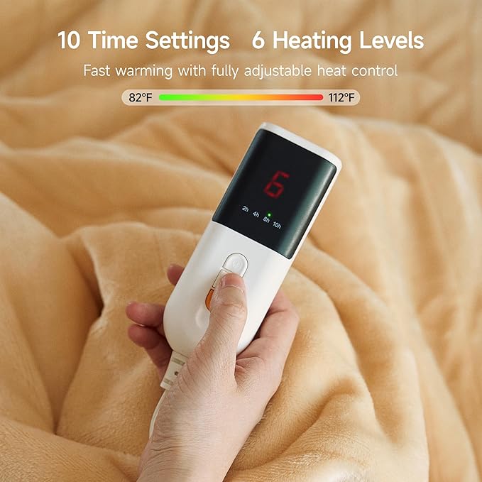 GOTCOZY Heated Blanket - Queen Size Electric Blanket with Dual Controller, 6 Heating Levels & 10 Hour Auto Off, ETL Certified (84x90 Inch Yellow)