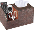 Fanousy Square Tissue Box Cover with Storage, PU Leather Cube Tissue Box Holder, Remote Control Nightstand Organizer, Modern Desk Caddy for End Table, Bathroom, Bedroom, Home, Office Decor