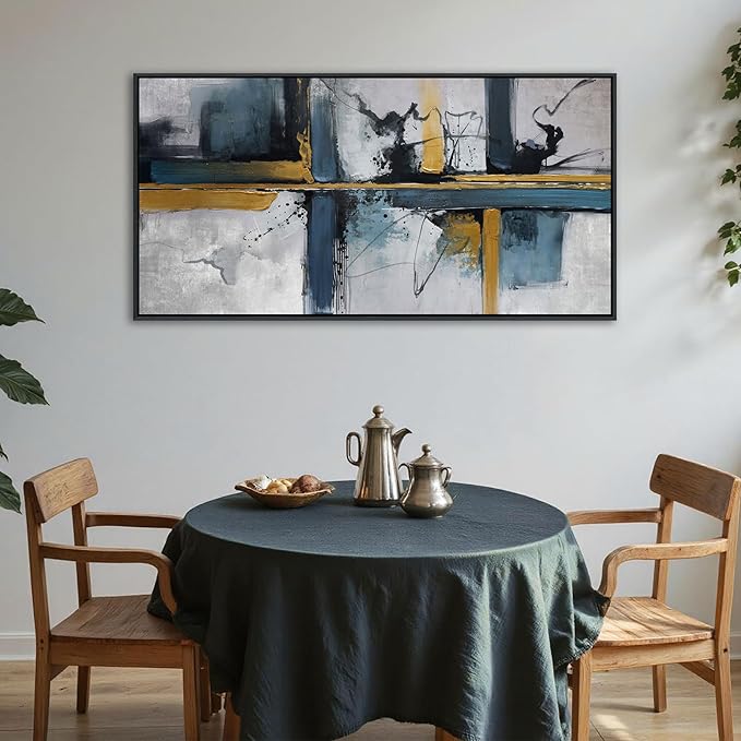 Abstract Canvas Wall Art Framed Modern Wall Art for Living Room Navy Blue Artwork for Walls, Above Bed Wall Decor With Navy and Gold for Bedroom and Living Room Office Pictures Wall Decor 20×40IN