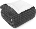 PAVILIA Grey Sherpa Fleece Throw Blanket for Couch, Soft Plush Fuzzy Blankets, Fluffy Flannel Sherpa Blanket for Sofa, Warm 3D Ribbed Winter Blanket Gift, 50x60 inches