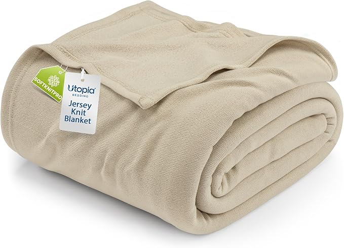 Utopia Bedding Knit Blanket King Size (90x102 Inches, Camel) Soft Lightweight Jersey Breathable Sweatshirt Blanket for Bed,Couch & Sofa