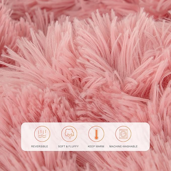 TOONOW Faux Fur Throw Blanket,Super Soft Fuzzy Blanket for Couch Sofa Bed,Fluffy Blankets and Throws for Women,50x60 Inches,Pink