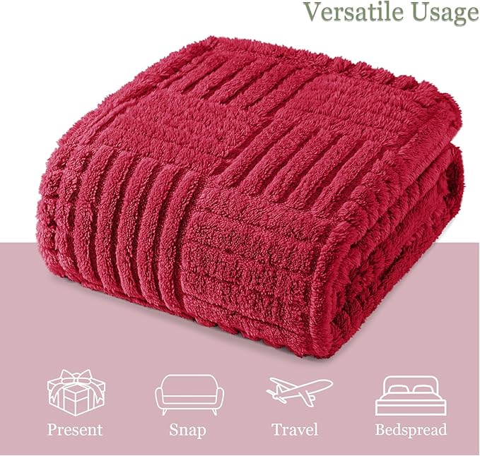 Whale Flotilla Lightweight Fleece Twin Size Blanket for Bed, Fuzzy Soft Blankets with Decorative Jacquard Pattern for All Season, Warm and Fluffy, 60x80 Inch, Red