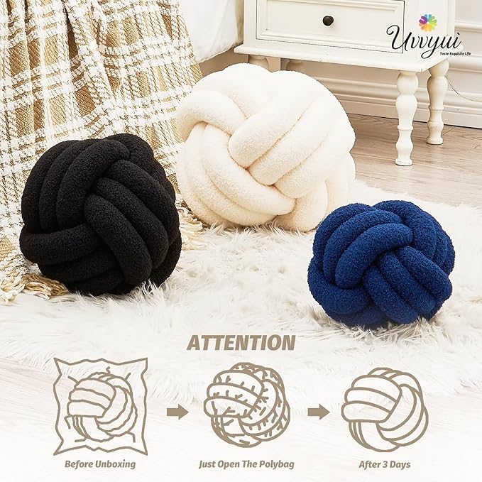 Uvvyui Knot Pillow Ball, Soft Home Decorative Pillows, Round Throw Pillow, Handmade Knotted Plush Pillow, Round Boucle Pillow Cushion (11 Inches Light Grey)
