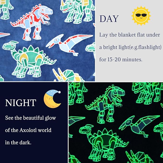 Dinosaur Blanket for Boys Kids, Glow in The Dark Dinosaur Blankets Birthay Easter Gifts for Boys, Dino Toys for Kids 2 3 4 5 6 7 8 9 10 11 12 Year Old Boy Gifts