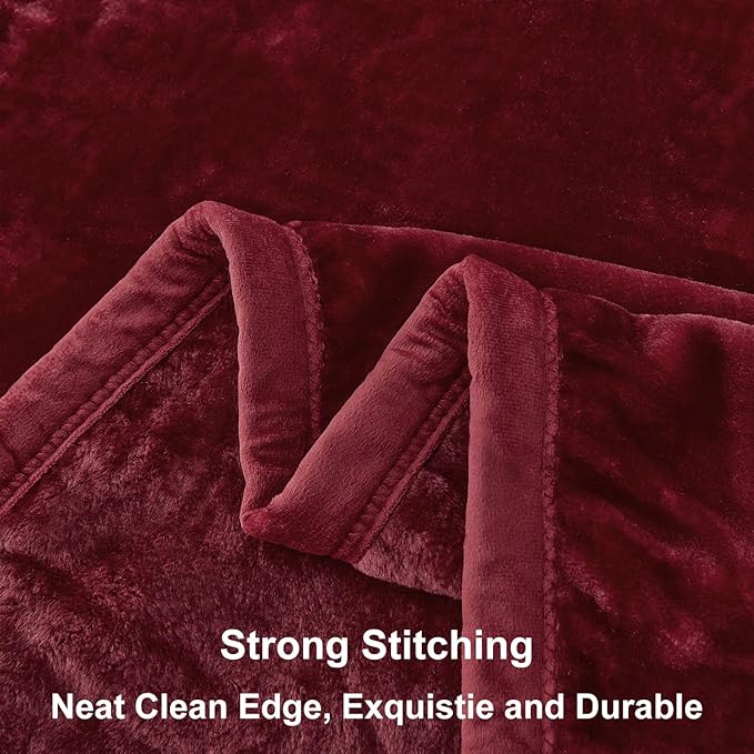 JYK Fleece Plush Blanket - 3.5 LB, 1 Ply Lightweight Korean Style Mink Blanket, Queen 79" x 91" - Super Soft, Warm & Cozy, Microfiber Bed Blanket for All Seasons, Burgundy
