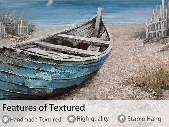 Ardemy Framed Canvas Wall Art Extra Large Boat Bedroom Pictures Wall Decor Living Room, Beach Seascape Paintings Wall Decor Textured Artwork for Kitchen Dining Room Home Office, 40"x20"