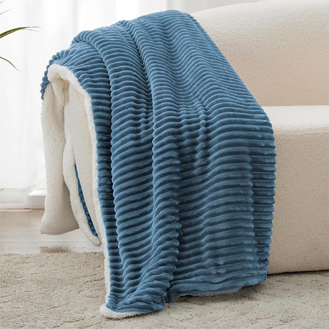 Sherpa Throw Blanket for Couch - Soft Cozy Fleece, Warm for Winter, Reversible for Sofa, 50 x 60 Inches, Washed Blue