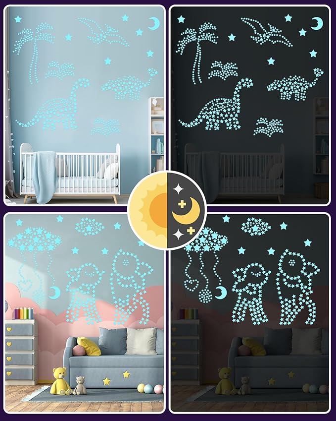 Greingways 201 Pcs Glow in The Dark Stars Stickers for Ceiling Bedroom, Stocking Stuffers for Kids Ages 3-5, 4-8, 8-12, Boys Girls Room Decor Wall Stickers Stocking Stuffers for Toddler-Blue