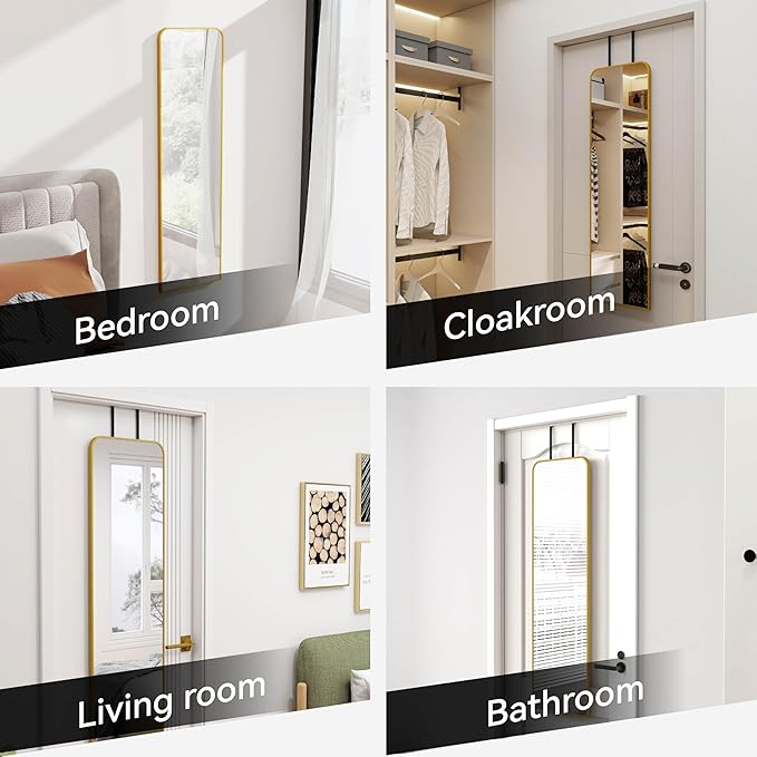 47x14 Mirror Full Length Door Hanging Wall Mounted Aluminum Alloy Metal Frame Dressing Make-up Save Space Half Body Mirrors for Entryway Bedroom Bathroom Living Room 47 inch Gold