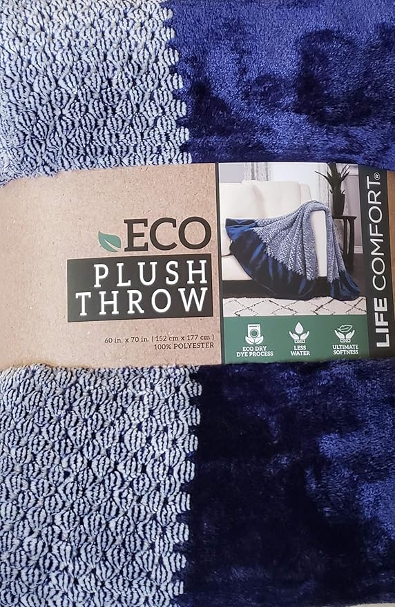 Life Comfort ECO Plush Throw 60 x 70 Inches,Blue